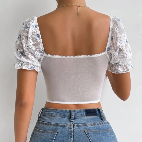 Boho Floral Lace Puff Sleeve Top - Picture 5 of 5